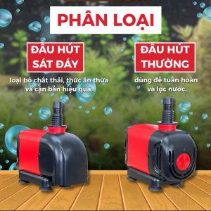Máy Bơm FISH POWER Đỏ Đen Kèm 2 Đầu Hút - Bơm Nước 3in1 Cho Hồ Cá, Bể Cá Cảnh